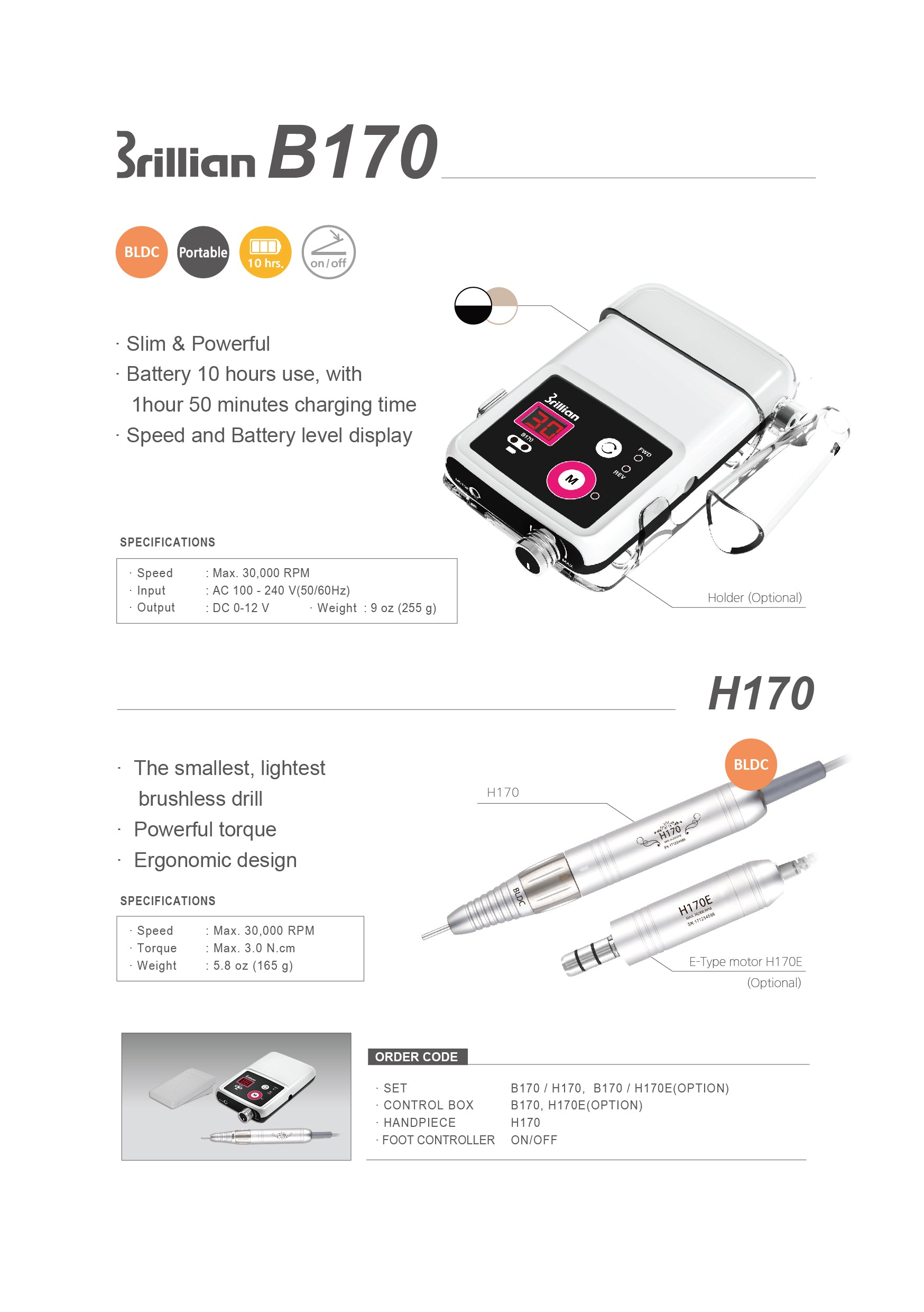 SAESHIN B170(ONYX BLACK)/H175 BRUSHLESS 30,000 RPM PORTABLE SET(3/32″)